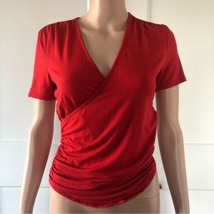 Dylan & Rose Red Orange Cinched Short Sleeves Wrap Top Shirt XS